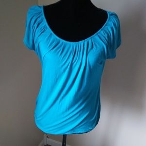 Old Navy Solid Blue Ruched Neckline Top